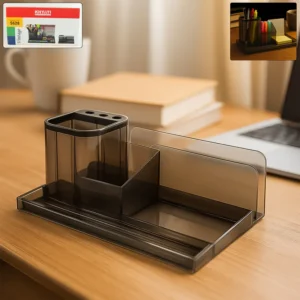 khyati desk organizer – elegant smoke grey multi compartment stationery229 holder