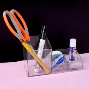 khyati elite acrylic desk organizer – multi compartment transparent stationery holder 82